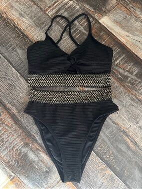 Cupshe small bikini black and gold high waisted